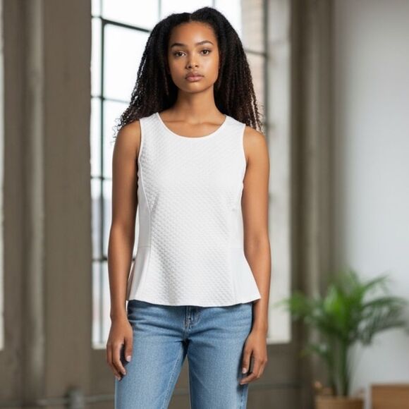 J. Crew Women's Sleeveless Peplum Top White Textured Dot Size S - Picture 1 of 7